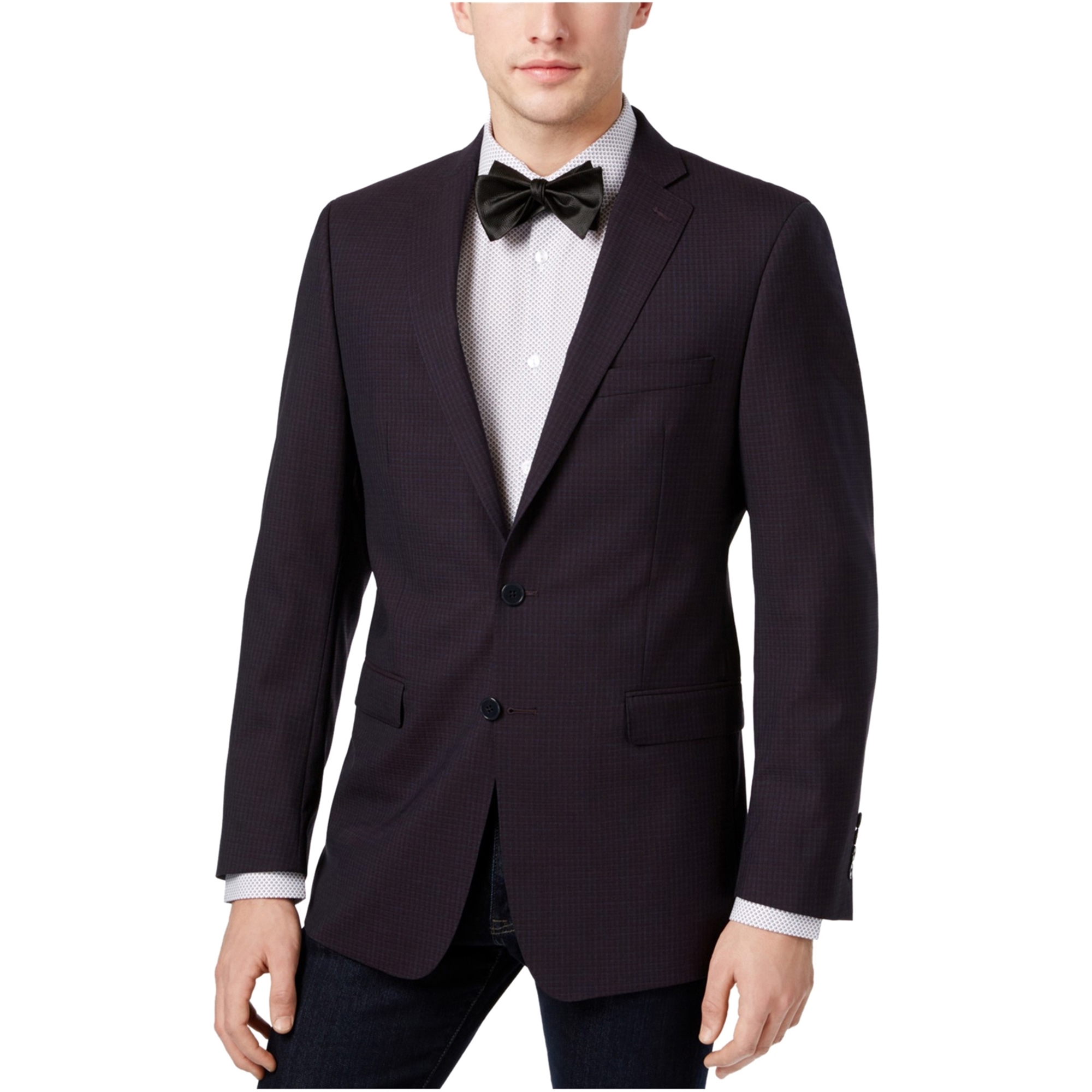 Calvin Klein Mens Check Two Button Blazer Jacket, Purple, 42 Long